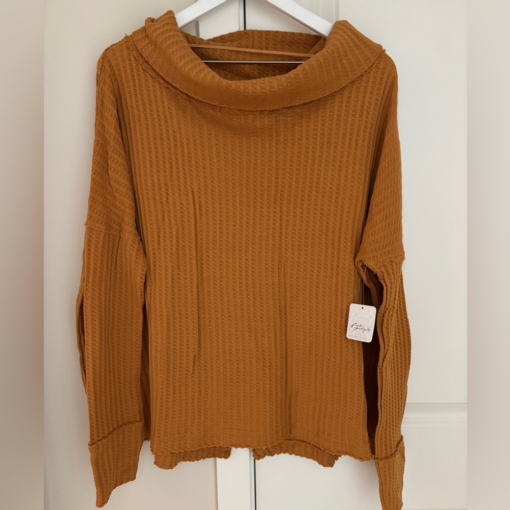 Free People Juicy Long Sleeve Split Back Cowl Neck Waffle Sweater, Canyon Moon S